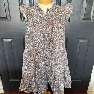 Moodie Brown Floral Smocked 100% Midi Dress S